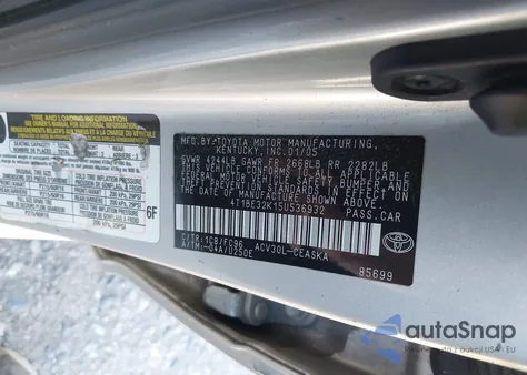 2005 Toyota Camry Se z USA, uszkodzony, nr VIN 4T1BE32K15U536932